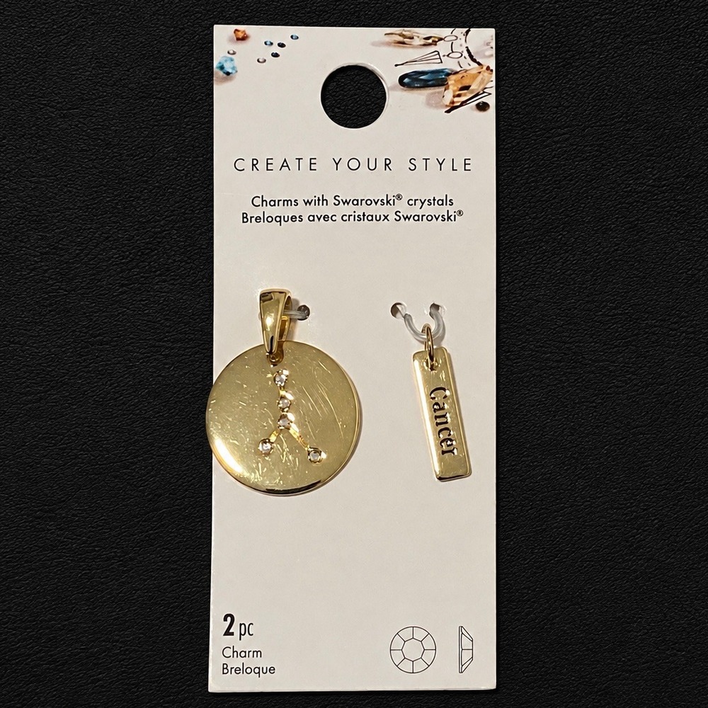 Swarovski Create Your Style Cancer Zodiac Charms Gold Tone 2pc Set Horoscope